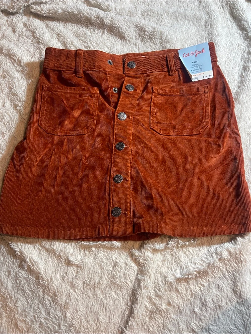 Cat & Jack Burnt Orange Corduroy Button-Front Mini Skirt size 10/12